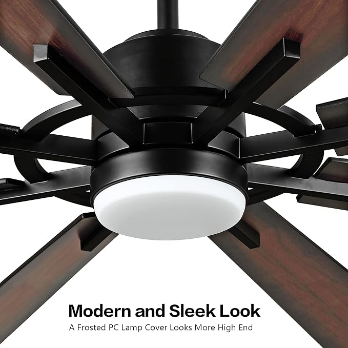 WINGBO 72" DC Ceiling Fan with Lights and 3 Downrods, Matte Black Ceiling Fan with Walnut/Walnut Shadowed Reversible Blades, 6-Speed DC Motor, Indoor Ceiling Fans for Kitchen Bedroom Living Room