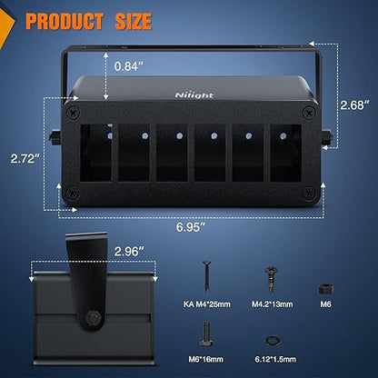 Nilight 6 Gang Rocker Switch Box 6 Holes Panel Detachable Installation Housing Waterproof Aluminum Rotatable Mount Bracket 12V 24V DIY Toggle Switches Voltmeter USB Socket for Boats Cars RVs Trucks