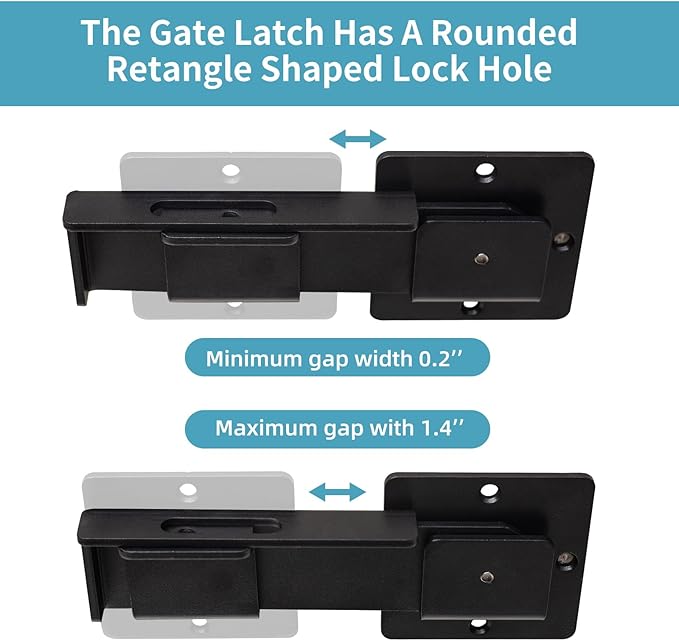 1Pack Flip Gate Latch Lock with Padlock Hole,4mm Heavy Duty Steel Adjustable Door Lock for Swing Open Door, Outdoor Gate, Wooden Fence, Barn Door, Shed, Garage, Yard