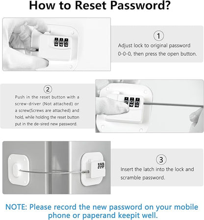 Refrigerator Lock, Heavy Duty Fridge Lock, Combination Lock for Refrigerator Cabinets, Drawers, Safety, Easy Install No Keys Needed (White-2Pack)