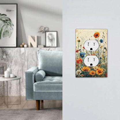 Outlet Covers Colorful Flowers Wildflowers Plants Orange Yellow Blue 1 Gang Duplex Light Switch Cover Plate Decorative Switch Plate Covers Electrical Socket Cover for Home Farmhouse Decor