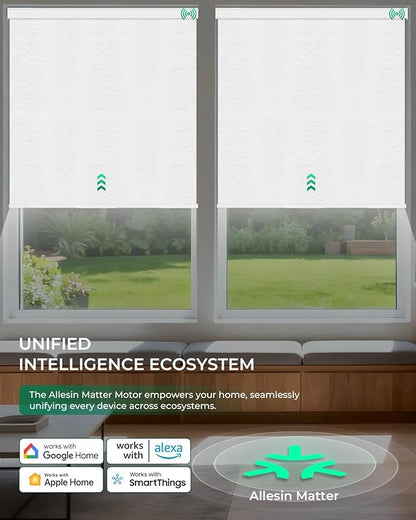 Allesin Motorized Roller Blinds – Rechargeable Smart Shades with Remote & Quiet Motor, Top/Bottom Aluminum Rails, Alexa-Compatible for Window (Custom Size, 100% Blackout Cloud-Patterned)