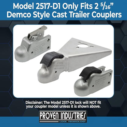 Proven Industries Model 2517-D1 Trailer Lock, Fits 2 5/16-Inch Demco Cast Trailer Couplers, Made in The USA (Black)