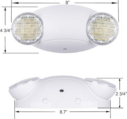 LIT-PaTH LED Emergency Lighting Fixtures with 2 LED Bug Eye Heads and Back Up Batteries- US Standard Exit Light, UL 924 and CEC Qualified, 120/277 Voltage, White, 6-Pack