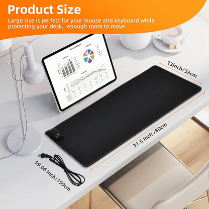 Heated Mouse Pad,Warm Desk Pad with 3 Levels Heating & Timed Auto Shut-Off,PU Leather Heated Desk Pad Foot Warmer Pad for Home Office -31.5 x 13 Inch Black