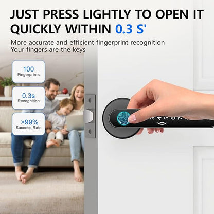 Fingerprint Door Lock Smart Voice Guidance Door Knob with Keyless Entry,Door Locks for Bedrooms,Home Hotel Office Apartment Rental House Fingerprint Door Knob,Easy to Install (Black)