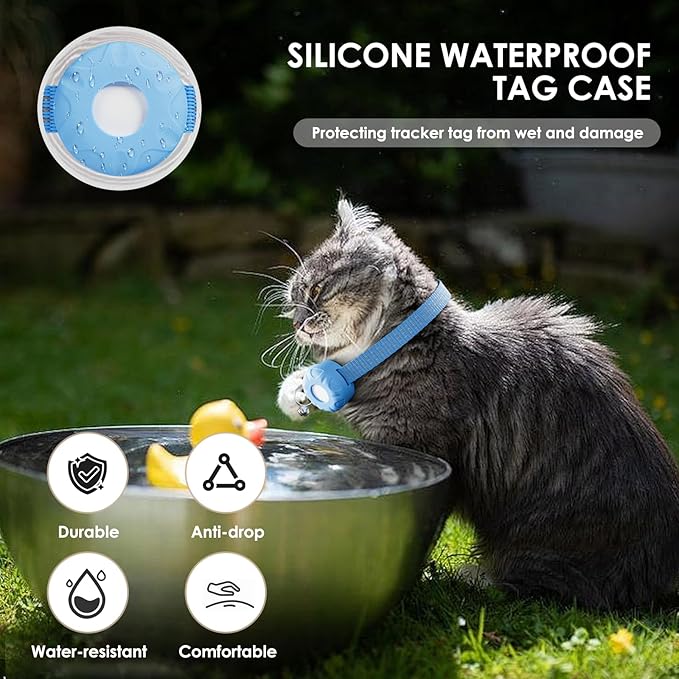 Cat GPS Tracker, Waterproof Pet GPS Tracker for Cats, Cat Tracker Collar with Safety Elastic Buckle, Compatible with Apple Find My App (Only iOS), No Monthly Fee, Blue