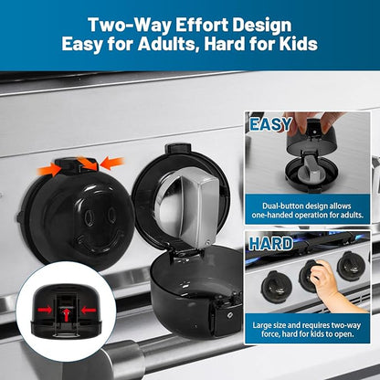 Oven Knob Covers for Child Safety 5 Pack, Black Stove Knob Safety Covers & Gas Stove Locks, Heat-Resistant Adhesive, Double-Key Baby Proof Covers for Gas/Electric Burners,Childproof Protector for Kids