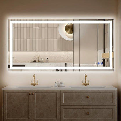 36"x55" LED Bathroom Mirror with Lights, Anti-Fog, Backlit + Front Lit, Dimmable, Led Vanity Mirror for Wall, Lighted Bathroom Mirror, 3 Colors, Shatter-Proof Tempered Glass