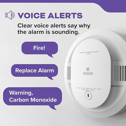 Kidde Hardwired Smoke & Carbon Monoxide Detector, AA Battery Backup, Voice Alerts, Interconnectable, LED Warning Light Indicators, White