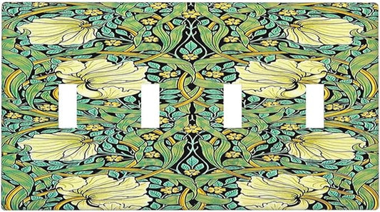 Light Switch Covers William Morris Vintage Floral Yellow Flowers Green Leaf Quad Toggle Electrical Faceplate 4 Gang Wall Plate Decorative Switch Plates for Bedroom living Room Decor