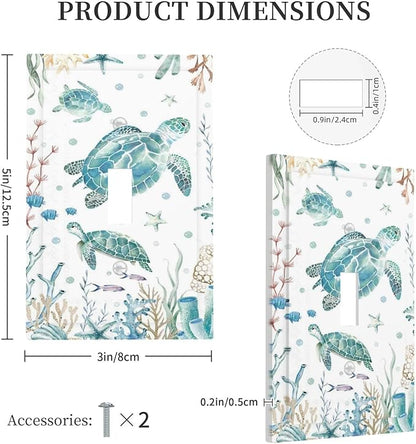 Sea Turtle Ocean Starfish Fish Coral Pearl Decorative Light Switch Cover 1 Gang Single Toggle Device Electrical Faceplate Switchplates Decorator Outlet Wall Plate for Bathroom Kids Room Decor