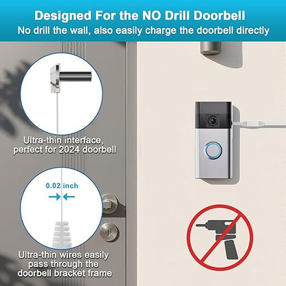 Charging Cable for Ring Battery Doorbell(2024 Release), Super Thin Bent Type-C Cable for No Drill Doorbell, 25Ft Doorbell Charging Cable Sustainable Power Supply