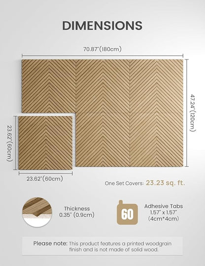 Large Felt Bulletin Board,Cork Board Alternative 70.87'' x 47.24'' Art Acoustical Wall Panels-6 Pack with 60 Adhesive Tabs,for Recording Studio/Home Offices-Natural Oak/Pyramid