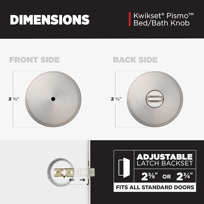 Kwikset Pismo Interior Privacy Door Knob with Lock, Door Handle for Bathroom and Bedroom, Satin Nickel Keyless Turn Lock Doorknob, with Microban Protection (Pack of 10)