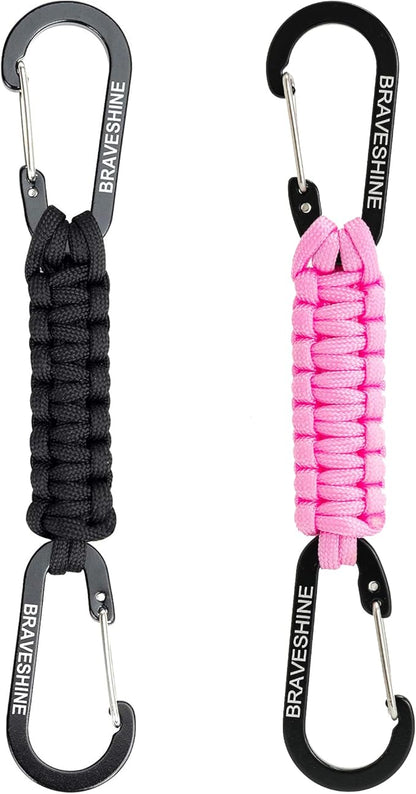 BRAVESHINE Paracord Keychain Carabiner Clip, D Ring Lanyard Hanger Stroller Hook for Water Bottle, Key, Backpacks, Men, Women