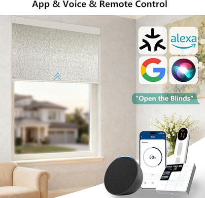 Smart Motorized Blinds – 100% Blackout Roller Shades with Remote, Alexa/Google Home/Siri Control, Matter Compatible, Wireless Rechargeable Battery, Custom Sizes for Windows & Sliding Doors
