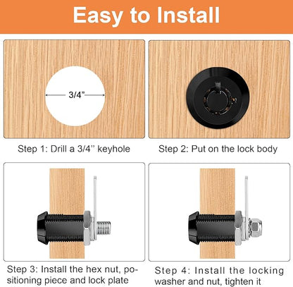 Toolbox Lock Cam Locks with Keys Black RV Storage Lock Keyed Alike,5/8 Inch 8pcs RV Compartment, Camper, Trailer, Vending Machine Replacement Set with 16 Keys(8, Black 5/8 Inch)