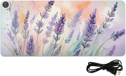 Large Heated Mouse Pad,Leather Desk Mat,31.5"x13",Hand Warmer Pads for Desk,Lavenders(Morandi Pink)