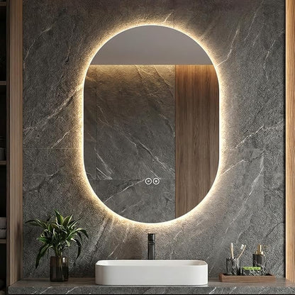 LAIYA 24V Full-Power Oval LED Bathroom Vanity Mirror, 36X24inch Frameless Backlit Mirror with Light, Smart Anti-Fog Waterproof Mirror with Memory Function Dimmable Lighted Mirror