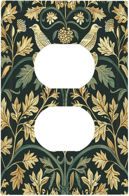 Outlet Covers William Morris Vintage Botanical Birds Golden Green Leaves 1 Gang Duplex Wall Plate Decorative Switch Plates Electrical Receptacle Faceplate Light Switch Cover for Bedroom