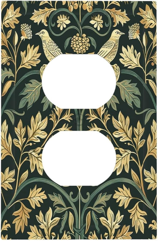Outlet Covers William Morris Vintage Botanical Birds Golden Green Leaves 1 Gang Duplex Wall Plate Decorative Switch Plates Electrical Receptacle Faceplate Light Switch Cover for Bedroom