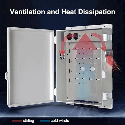 Outdoor Electrical Junction Box with High Power Outlet, ABS Water Resistant Enclosure with Internal Mounting Panel & Hinged Cover (16" H* 12" L* 4" W)