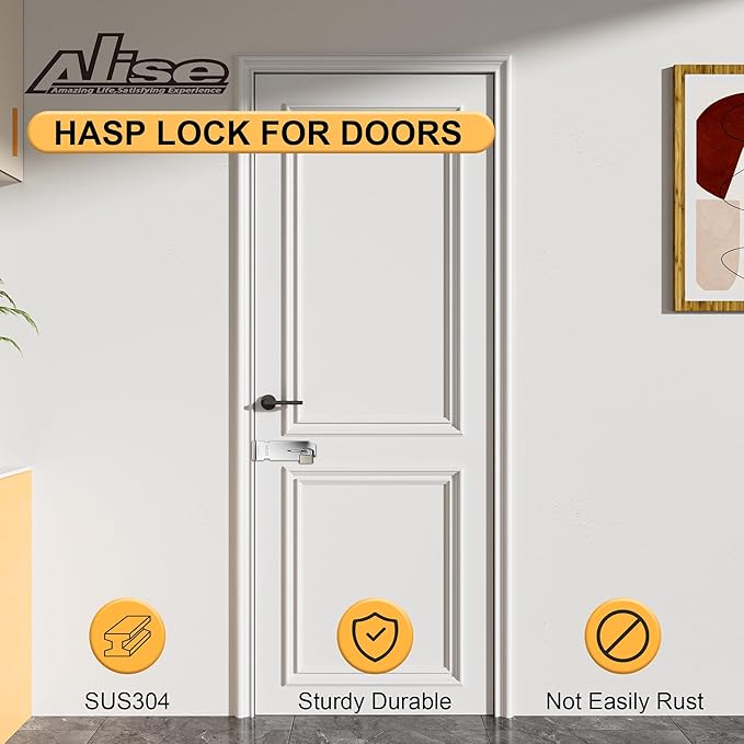 Alise Door Lock Hasp Latch, 5 inch SUS 304 Stainless Steel Safety Packlock Clasp Hasp Lock Latch with Fixing Screw for External Doors Window Cabinet Pet Cage, Brushed Nickel MS9-5B