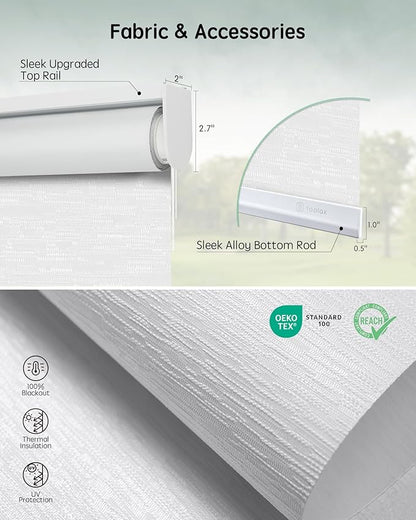 Yoolax Motorized Blinds with Remote, Blackout Smart Blinds for Windows Motorized Roller Shades, Automatic Window Blinds Directly Compatible with Alexa Electric Blinds (Jacquard White, 30" W x 72" H)