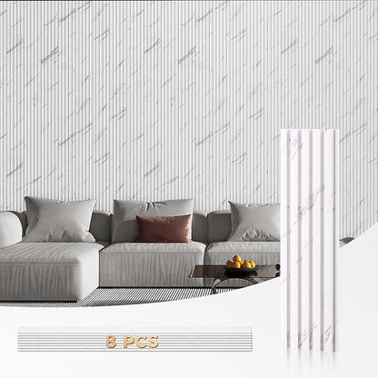 OUZUGIE WPC Acoustic Slat Wall Paneling, 8-Pack 114 x 6 Inches 3D Wall Panels for Interior Wall Decor,Living Room,TV Background,Study Room,Office Spaces,Bedroom,Low Grille (White)