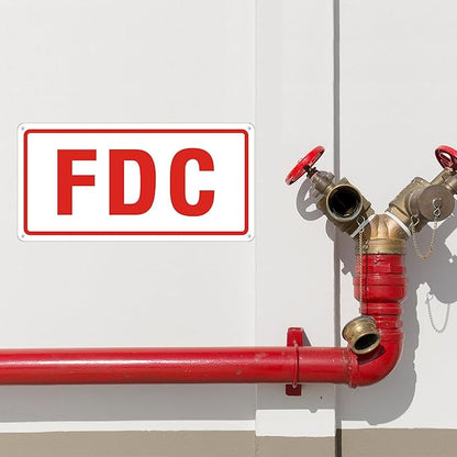 FDC Sign, 2 Pack Outdoor Aluminum Metal Sign, FDC Signs for Fire Department Connection, UV Protected Weather Resistant and Easy to Install (White Color, 12 x 6 inches)