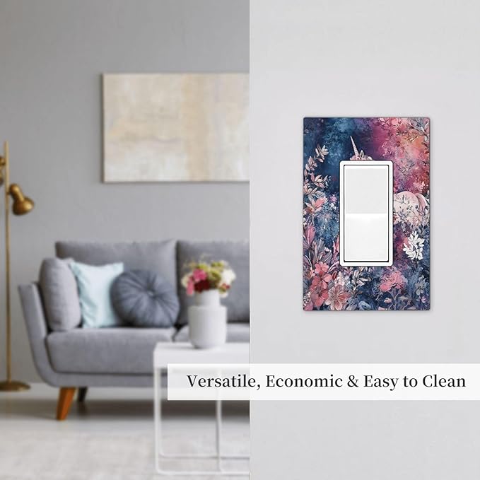 Decorative Outlet Covers Fantastic Pink Unicorn Wildflower Forest 1 Gang Single Rocker Light Switch Cover Plate GFCI Wall Plates Electrical Switch Plate Cover for Bedroom Kids room Decor