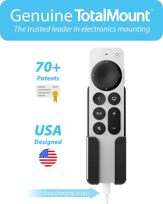 TotalMount Holder for Apple TV Remote – Never Lose Your Apple TV Siri Remote Again (Holder Includes Removable Adhesive to Prevent Wall Damage)