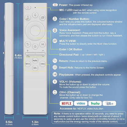 Replacement for Samsung TV Remote, for All 2018-2024 Samsung Remote Control for Smart TV with Voice Control. No Solarcell. 2-Year Warranty.