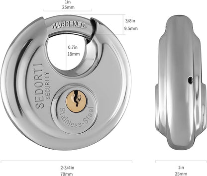 20-Pack Discus Padlocks Keyed Alike, 2-3/4 inch Wide, Stainless Steel 304 Round Lock, Waterproof and Rustproof Storage Lock with Brass Keys, Ideal for Storage Unit Gate, Outdoor, Shed, Fence