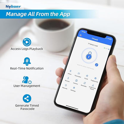 WiFi Video Smart Door Lock with Camera & Doorbell, Keyless Entry Fingerprint Lock with Handle for Front Door, Nyboer Keypad Electronic Digital with Rechargeable Lithium Battery, Easy Installation
