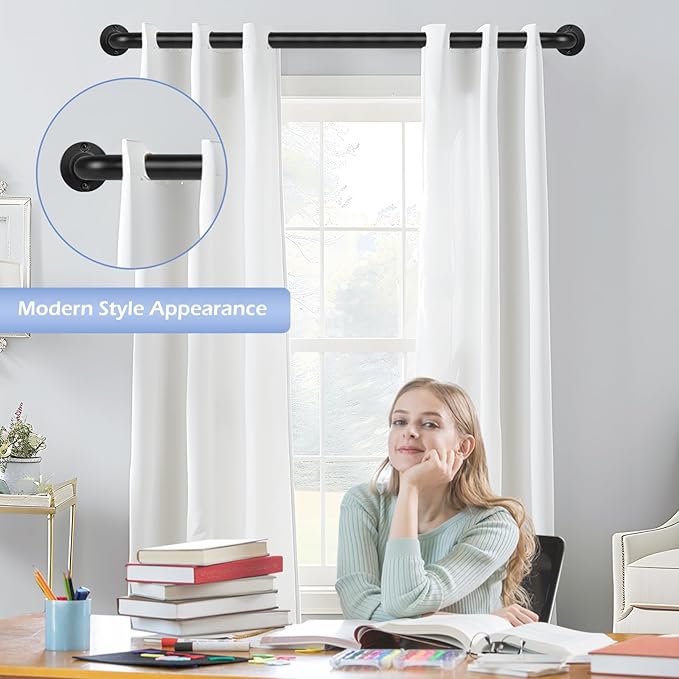 Black Wrap Around Curtain Rods 28 to 60 Inch:Blackout Heavy duty Adjustable Window Curtain Rod for Bedroom,Industrial Darkening Curved French Metal Single Drapery Rods Easy Install,Matte Black