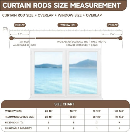 BRIOFOX Walnut Wood Curtain Rods for Windows 66 to 120 Inch(5.5-10ft) - 1'' Diameter Heavy Duty Curtain Rods with Imitation Wood Grain Pattern Finials,Adjustable Decorative Curtain Rods Set,28-120''