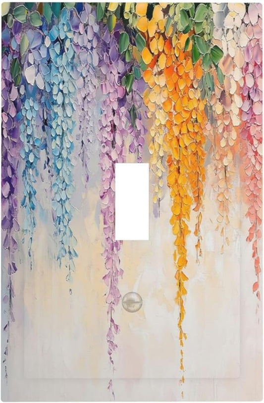 Colorful Wildflower Wisteria Cascade Floral Flower Decorative Light Switch Cover 1 Gang Single Toggle Device Electrical Faceplate Switchplates Decorator Outlet Wall Plate for Bedroom Living Room Decor