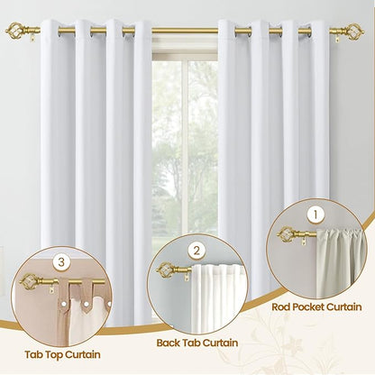 KAMANINA Gold Curtain Rod 32 to 58 Inch(2.6-4.8ft), Adjustable Curtain Rods for Windows 28 to 48 Inch, 3/4 Inch Splicing Drapery Rods with Twisted Cage Finial
