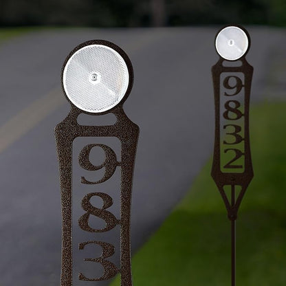 Pathways Vertical Custom Reflective Driveway Marker Set of Two | Personalize with 1-5 House Numbers or Last Name | Weathered Bronze Finish for Outdoors Year-Round | Address Reflector Stake Set