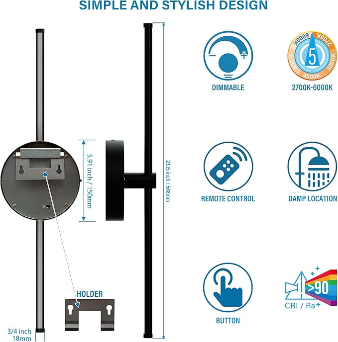 ZAGO Battery Operated Wall Sconce: 24-inch Wireless LED Wall Sconces Set of Two with Remote Control, Dimmable Modern Linear Light for Living Room, Bedroom, Hallway Indoor Lighting Decoration