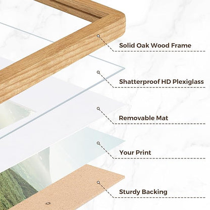 5x7 Picture Frame Set of 3, 5 by 7 Photo Frames for Wall & Tabletop Display, Solid Oak Wood Frames with Plexiglass, 5x7 Frame Matted to 4x6, Light Wood 5 x 7 Gallery Wall Frame Set, Natural Oak Color