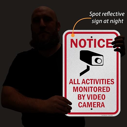 SmartSign 18 x 12 inch “Notice - All Activities Monitored By Video Camera” Metal Sign, 120 mil Aluminum Composite (ACM), Engineer Grade Reflective Material, Red, Black and White, Made in USA