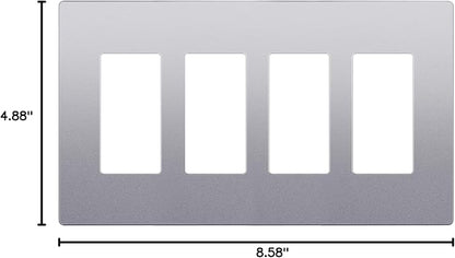 LIDER Matte Finish Decorator Switch Cover, Screwless Wall Plate, Mid-Size 4-Gang 4.88" x 8.58", Unbreakable Polycarbonate Thermoplastic, UL Listed, LSWP-34M-SV, Silver