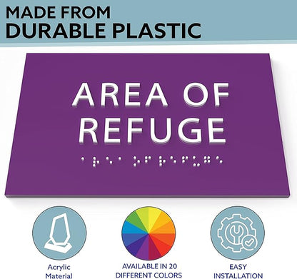 6" X4" Area of Refuge Sign - ADA Compliant Tactile Graphics Grade 2 Braille Text | Wall Mount Plastic Signs for Shopping Malls, Offices, Hotels, Schools, Apartments & Restaurants