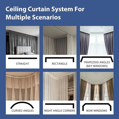Room Divider Ceiling Mounted Curtains Track Sets Extra Wide Blackout Curtain Flexible Tracks for Bedroom Privacy Partition Separator, 1 Panel Beige Drape and White Rail, W10 x H10ft
