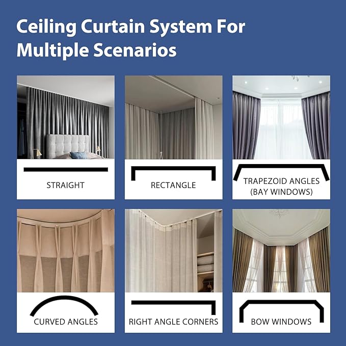 Room Divider Ceiling Mounted Curtains Track Sets Extra Wide Blackout Curtain Flexible Tracks for Bedroom Privacy Partition Separator, 1 Panel Light Grey Drape and White Rail, W12.5 x H7ft