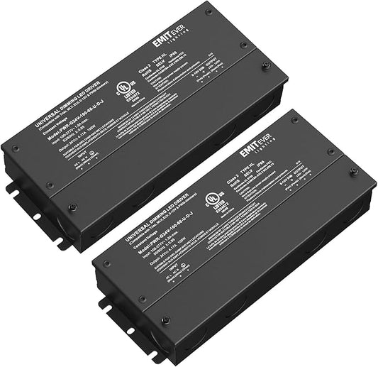 EMITEVER Dimmable Led Driver, 2 Packs 100W AC 110V-277V to DC 24V Transformer, 5-in-1 Dimming: ELV/MLV/TRIAC / 0-10V / 1-10V / 10V PWM/Potentiometer, Waterproof IP67 and UL Listed