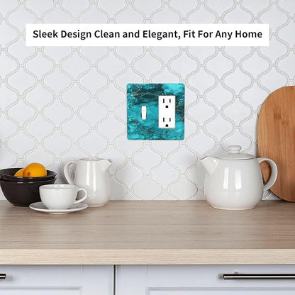 Decorative Outlet Covers Modern Abstract Turquoise Blue Marble Texture 2 Gang 1 Gang Wall Plate Single Toggle Rocker Light Switch Covers Switch Plate Cover for Bathroom Home Decor